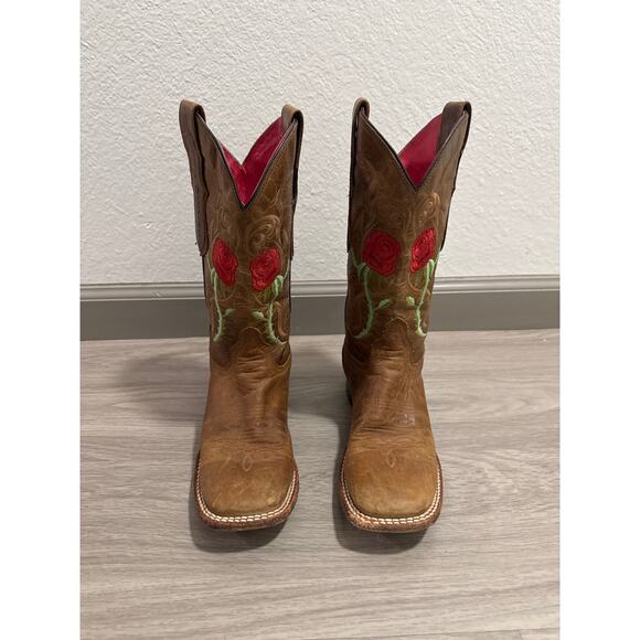 Quincy Women’s leather Square Toe cowgirl Boot in Honey w/ Roses embroidery 6.5 - Picture 1 of 15